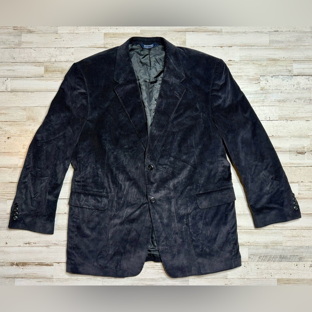 Stafford Blazer Sport Coat Mens 46R Black Corduroy Classic Fit